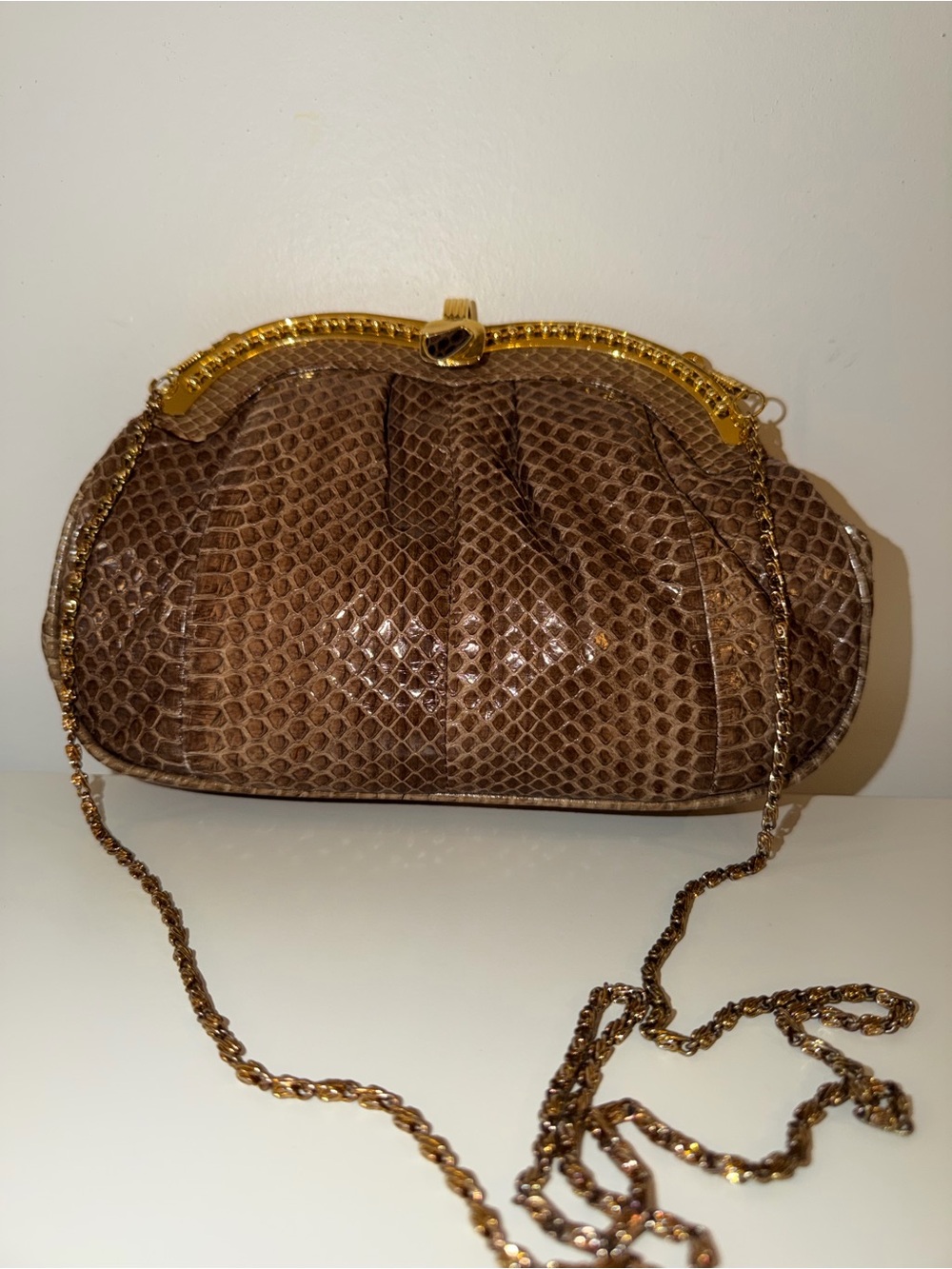 Vintage Lee-Ann Taupe Snakeskin Shoulder Clutch Bag
